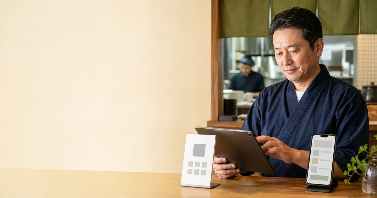 飲食店でQRコードからモバイルオーダーを利用する場面
